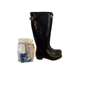 ⭐️ Women’s Hunter Black Glossy Original Tall Rain Boots Size 8 Preppy Waterproof